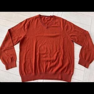 izod mens sweater, 100% Cotton, V Neck, Size L, Pumpkin Color‎